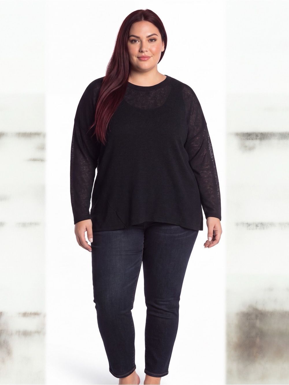 Black Sheer Knit Long Sleeve Plus Size Top 2X NWT